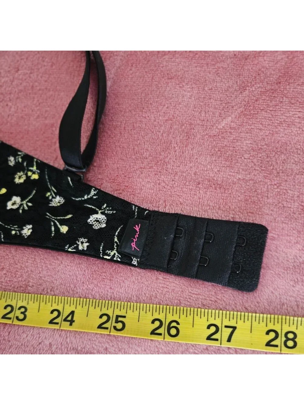 Black Floral Lace Victorias Secret Pink 34DD Push-Up Bra W/Adj Straps & Back - Picture 4 of 15